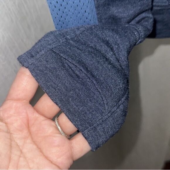 UA S Blue Light Blue Mesh Details Funnel Neck Pullover Sweatshirt Thumb Holes - Picture 4 of 15